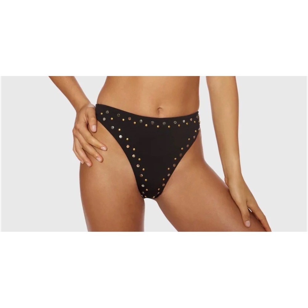 Dolce Vita Womens Black Studded High Leg Bikini Bottom Mixed Metal Studs Size S